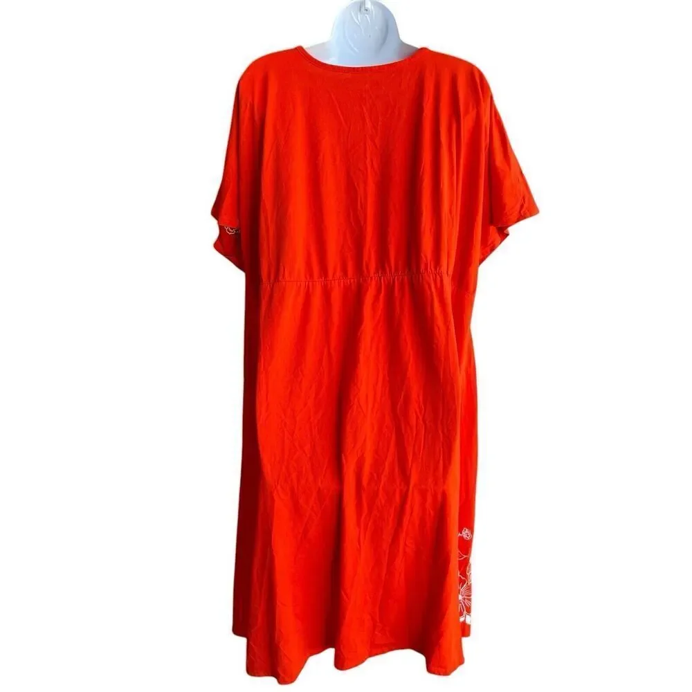 SERENADA Sleepwear Dress Plus 3X Scarlet Floral Embroidered V-neck Short Sleeve